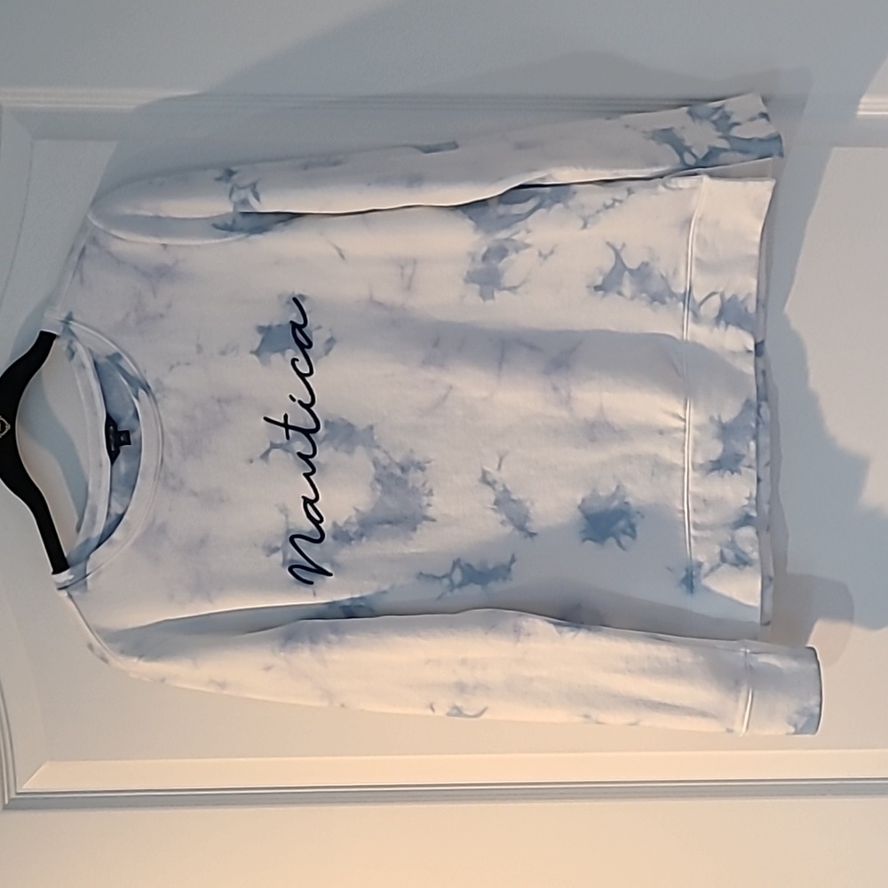 Nautica White & Blue Tie Dye Women's Sweatshirt Pullover Extra Small NWOT
